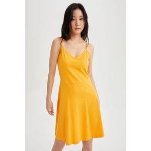 Fitted V Yaka Askılı Mini Yazlık %100 Pamuk Elbise W7171AZ22HS