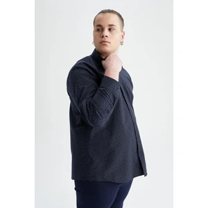 Slim Fit Polo Yaka Baskılı Poplin Uzun Kollu Pamuklu Gömlek W9600AZ22SP