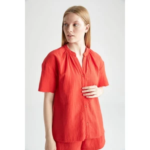 Fall in Love Regular Fit Kısa Kollu Pijama Yaka Müslin Pijama %100 Pamuk Üst X9275AZ22HS