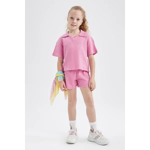 Kız Çocuk Polo Yaka Waffle Kısa Kollu Tişört Şort 2'li Takım Y7069A622HS
