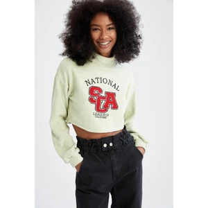Loose Fit Yarım Balıkçı Yaka Boğazlı Fitilli Uzun Kollu Crop Sweatshirt X5273AZ21CW