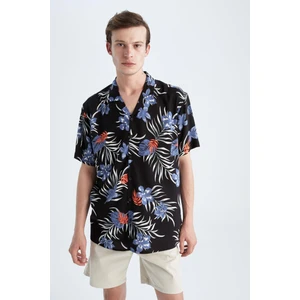 Regular Fit Baskılı Viskon Kısa Kollu Hawaii Gömlek X5128AZ22HS