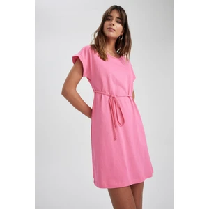 A Kesim Bisiklet Yaka Mini Kısa Kollu %100 Pamuk Elbise T8057AZ23SM