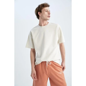 Boxy Fit Bisiklet Yaka Kısa Kollu Pamuklu Penye Tişört X3926AZ22AU