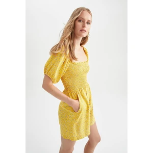 Kare Yaka Çiçekli Kısa Kollu Tulum Y8404AZ22HS