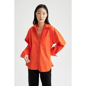 Oversize Geniş Kalıp Poplin Basic Düz Uzun Kollu %100 Pamuk Gömlek V3984AZ22SM