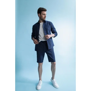 Regular Fit Keten Karışımlı Çizgili Bermuda Şort X4255AZ22SM