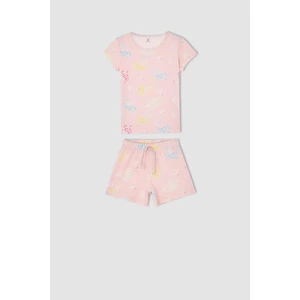 Kız Çocuk Desenli Kısa Kollu Pamuklu Pijama Takım W6881A622SP