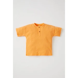 Defacto Erkek Bebek Kısa Kollu Basic Tişört Düğmeli Yaka Kahverengi Günlük Stil Pamuklu