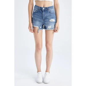 Mom Fit Yırtık Detaylı Jean %100 Pamuk Şort Y8090AZ22HS