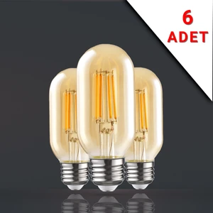 6 Adet LED Filamanlı E27 Rustik Ampul 6 Watt 2500K Gün Işığı T45