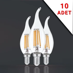 10 Adet Kıvrık Uçlu Filamanlı E14 Rustik Ampul 6 Watt 3000K Gün Işığı T35