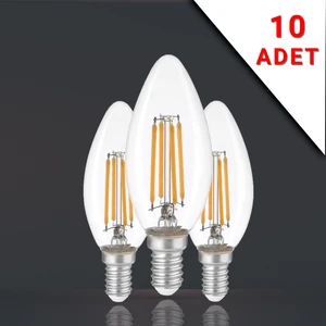 10 Adet LED Filamanlı E14 Rustik Ampul 6 Watt 3000K Gün Işığı C35