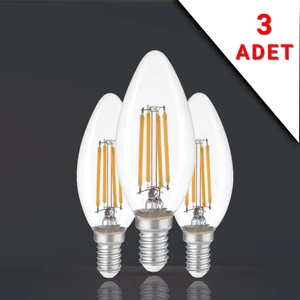 3 Adet LED Filamanlı E14 Rustik Ampul 6 Watt 3000K Gün Işığı C35