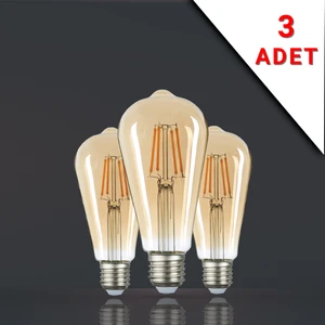 3 Adet LED Filamanlı E27 Rustik Ampul 6 Watt 2500K Gün Işığı ST64