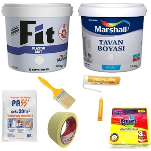 Fit Plastik İç Cephe Boyası 10 kg + Marshall Tavan Boyası 10 kg + 5 Parça Boyama Seti