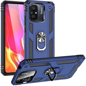 M.TK Moveteck Xiaomi Redmi 12C Uyumlu Kılıf Kamera Çıkıntılı Korumalı Yüzüklü Standlı Zırh Tank Military Silikon Çift Katmanlı Hibrit Kapak