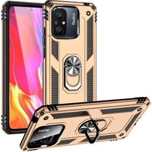 M.TK Moveteck Xiaomi Redmi 12C Uyumlu Kılıf Kamera Çıkıntılı Korumalı Yüzüklü Standlı Zırh Tank Military Silikon Çift Katmanlı Hibrit Kapak