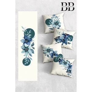 Belle Benoit Çift Tarafı 3D Dijital Baskılı 4'lü Yastık Kılıfı Kırlent Kılıfı ve Amerikan Servis Runner Set