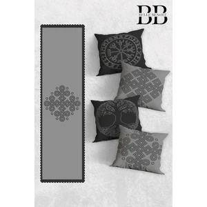 Belle Benoit Çift Tarafı 3D Dijital Baskılı 4'lü Yastık Kılıfı Kırlent Kılıfı ve Amerikan Servis Runner Set