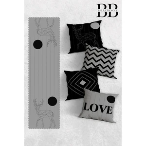 Belle Benoit Çift Tarafı 3D Dijital Baskılı 4'lü Yastık Kılıfı Kırlent Kılıfı ve Amerikan Servis Runner Set