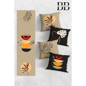 Belle Benoit Çift Tarafı 3D Dijital Baskılı 4'lü Yastık Kılıfı Kırlent Kılıfı ve Amerikan Servis Runner Set