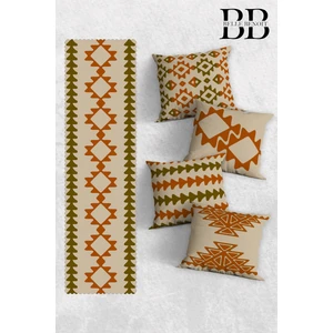 Belle Benoit Çift Tarafı 3D Dijital Baskılı 4'lü Yastık Kılıfı Kırlent Kılıfı ve Amerikan Servis Runner Set