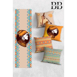 Belle Benoit Çift Tarafı 3D Dijital Baskılı 4'lü Yastık Kılıfı Kırlent Kılıfı ve Amerikan Servis Runner Set