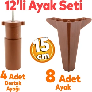Sedir 12'li Set Mobilya Tv Ünitesi Çekyat Koltuk Kanepe Destek Ayağı 15 cm Kahverengi Baza Ayak