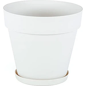 YS03 Yalı Saksı Drenaj Aparatlı Tabaklı Dekoratif Saksı 19CM, 3 Litre Kirli Beyaz