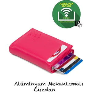 Bags Adelina  Fuşya Nova Deri Mekanizmalı Otomatik Kızaklı Kartlık Cüzdan
