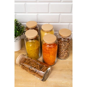 DNS Home 6'lı Ahşap Kapaklı Cam Kavanoz Saklama Kabı 1300 ml