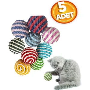 Tineke ( 5 Adet )  Ip Sarma Renkli Kedi Oyun Topu 4 cm  Kedi Oyuncağı