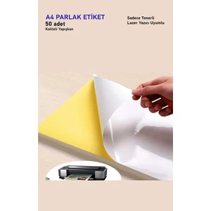 50 Li Paket Parlak Kuşe A4 Yapışkanlı Etiket