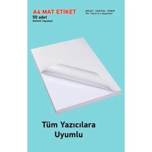 Kartuşlu Mürekkepli Tüm Yazıcılara Uygun 50 Adet Yapışkanlı Mat Etiket Yapışkan A4