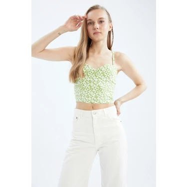 DeFacto Askılı Çiçekli Crop Bluz