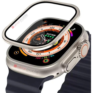 AktarMobile Apple Watch Ultra 49 mm Uyumlu Ekran Koruyucu & Metal Çerçeve Üstün Koruma Temperli