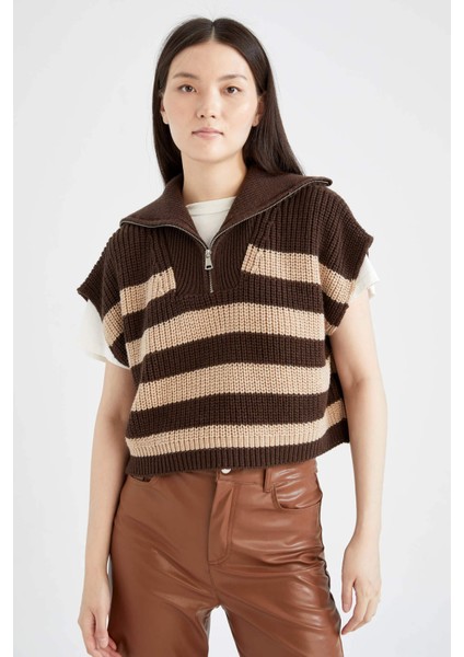 Oversize Fit Polo Yaka Yarım Fermuarlı Kazak V1963AZ22AU