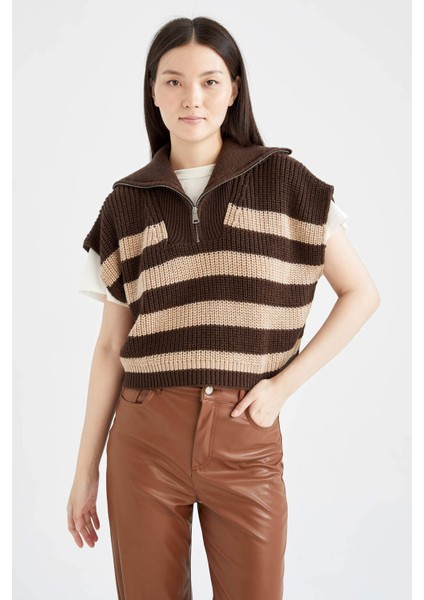 Oversize Fit Polo Yaka Yarım Fermuarlı Kazak V1963AZ22AU modelleri