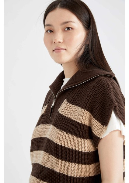 Oversize Fit Polo Yaka Yarım Fermuarlı Kazak V1963AZ22AU fırsatları