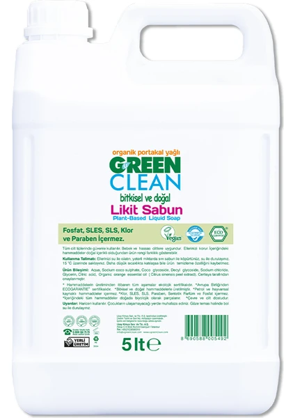 Green Clean Bitkisel Likit Sabun Portakal yağlı 5L