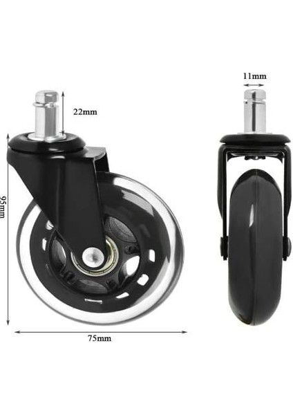 5 x Sessiz Sandalye Tekerleği 11 mm x 22 mm (Yurt Dışından)