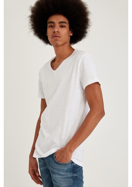 Slim Fit V Yaka Basic Kısa Kollu Pamuklu Penye Tişört M4791AZ21SP