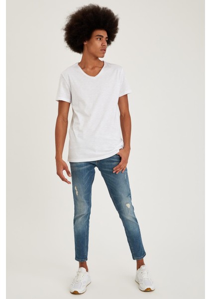 Slim Fit V Yaka Basic Kısa Kollu Pamuklu Penye Tişört M4791AZ21SP fiyatları