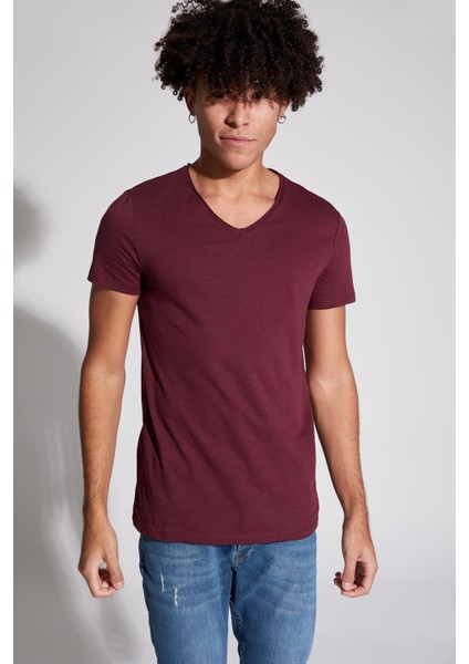 Slim Fit V Yaka Basic Kısa Kollu Pamuklu Penye Tişört M4791AZ21SP modelleri