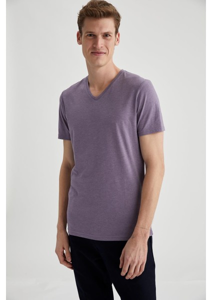 Slim Fit V Yaka Basic Pamuklu Penye Tişört M7669AZ21SP