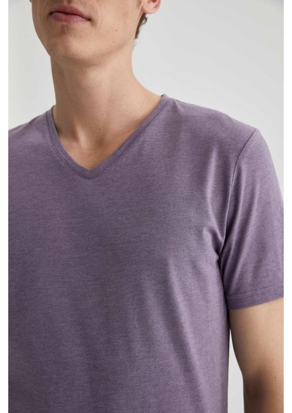 Slim Fit V Yaka Basic Pamuklu Penye Tişört M7669AZ21SP modelleri