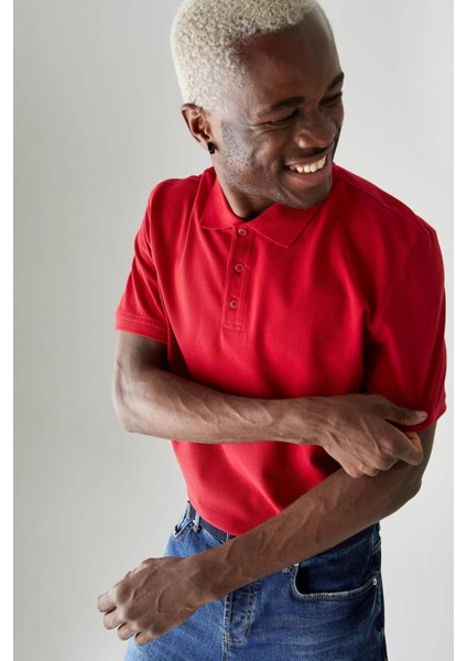 Regular Fit Polo Yaka Basic Kısa Kollu Pamuklu Penye Tişört M7676AZ21SP