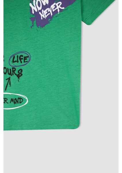 Erkek Çocuk Regular Fit Slogan Baskılı Bisiklet Yaka Kısa Kollu Pamuklu Tişört X4088A622SP