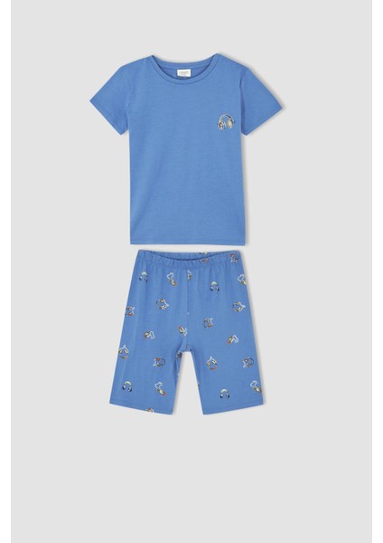 Erkek Çocuk Desenli Kısa Kollu Pamuklu Pijama Takım X3643A622SP